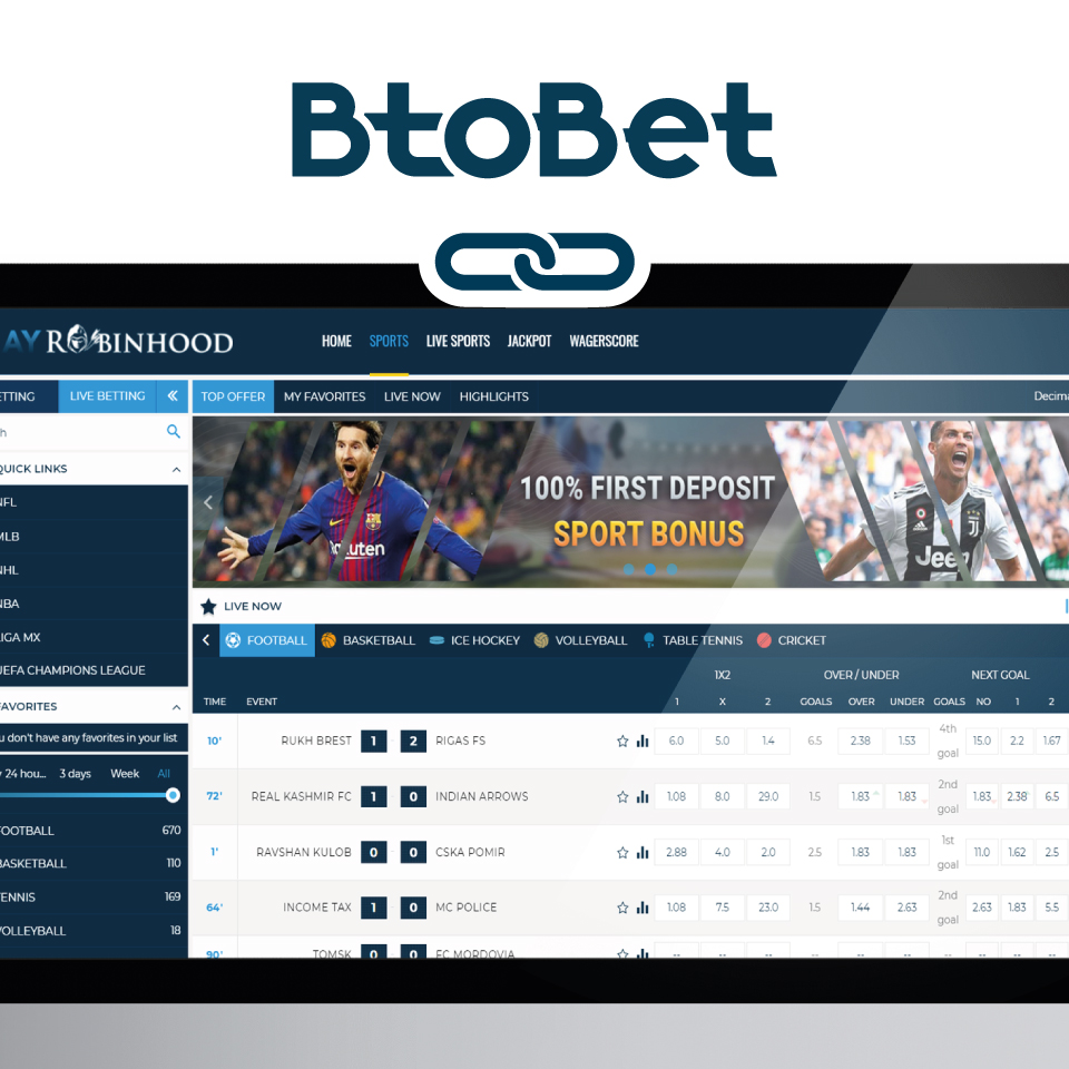 BtoBet sports betting page, sportsbook, results, scores, betting, football