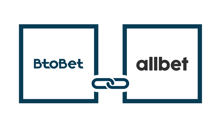 btobet company logo, allbet company logo, both against white background, chain linking the logos