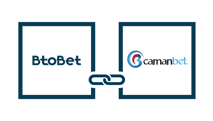 Btobet logo, camanbet logo, link in between, white background